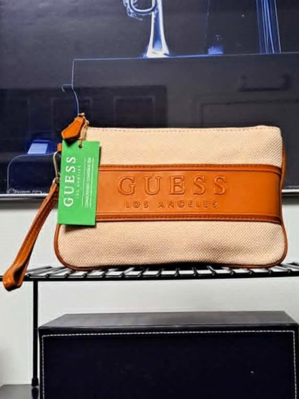New GUESS Los Angeles Signature Embossed Raised Logo Canvas Wristlet Gift Idea